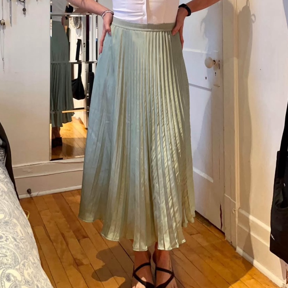 H&M Silver Green Pleated Midi Skirt